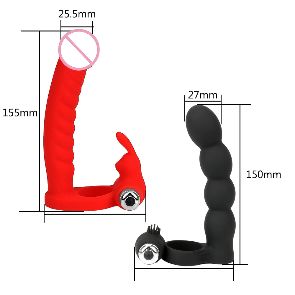Double Penetration Anal Bead Plug Vibrator Cock Ring Prostate Massager